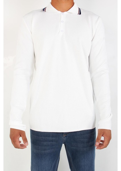 3001 Ince Çizgili Yakası Çizgili Kazak