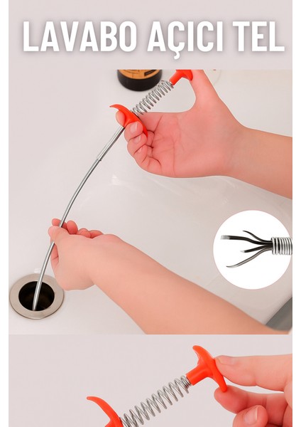 Lavabo Açıcı Tel – Esnek Spiral Boru Temizleyici, Tıkanıklık Giderici Yaylı Lavabo Açma Aparatı