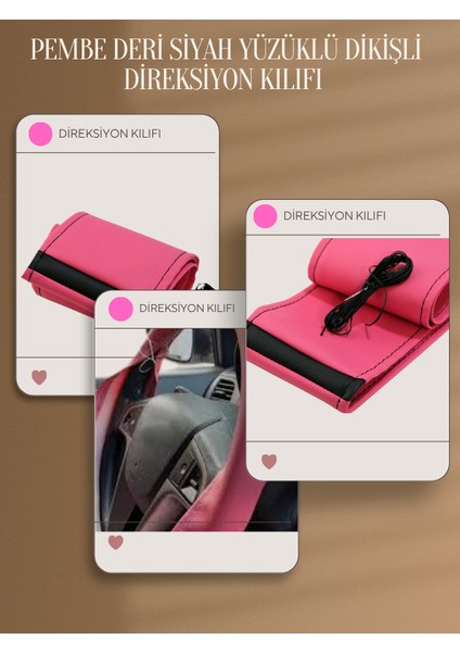 Honda City Pembe Yerli Üretim Suni Deri Siyah Yüzüklü Dikişli Direksiyon Kılıfı fiyatları