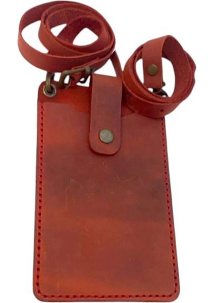 El Yapımı Hakiki Crazy Deri Telefonluk Kırmızı