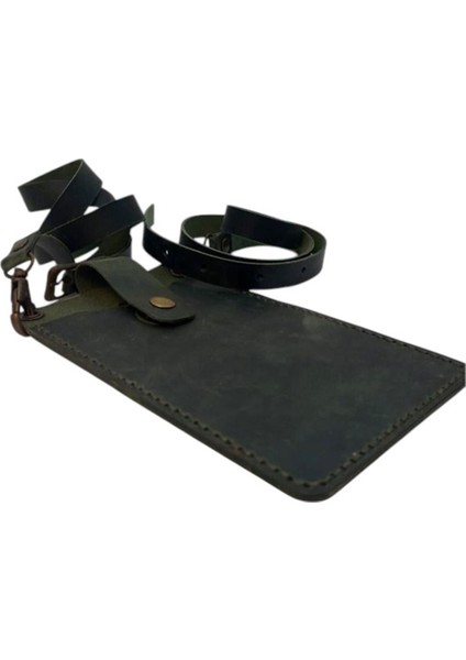 El Yapımı Hakiki Crazy Deri Telefonluk Yeşil