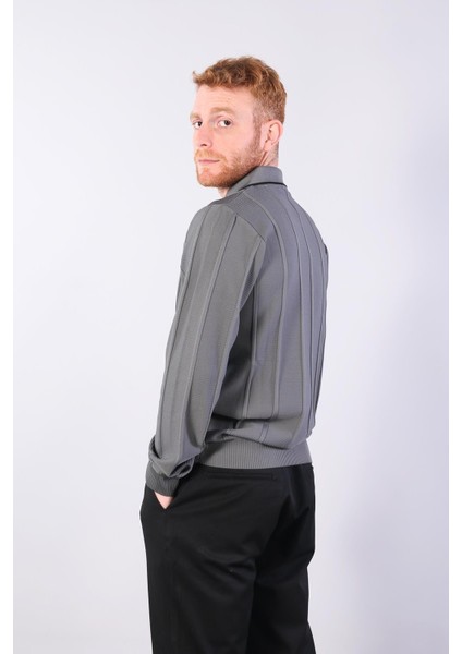 3005 Yaka Fermaurlı Çizgili Gömlek Yaka Kazak modelleri