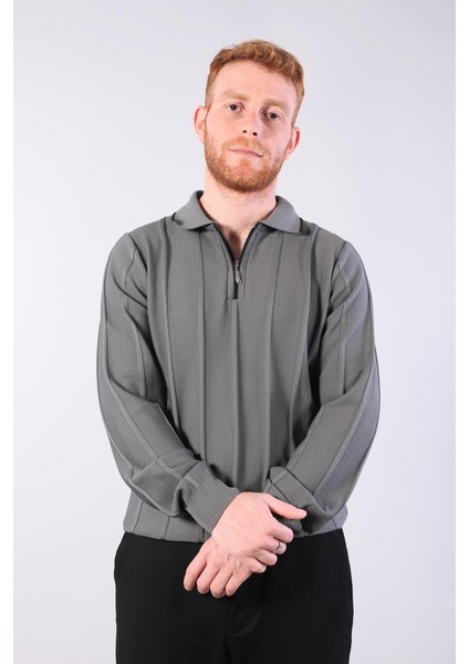 3005 Yaka Fermaurlı Çizgili Gömlek Yaka Kazak indirimleri