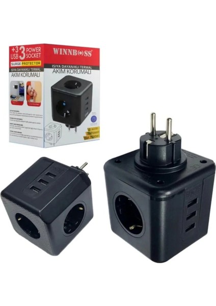 Akım Korumalı Siyah Priz 3 Soketli / 3xusb Girişli 10A 2500W fiyatları