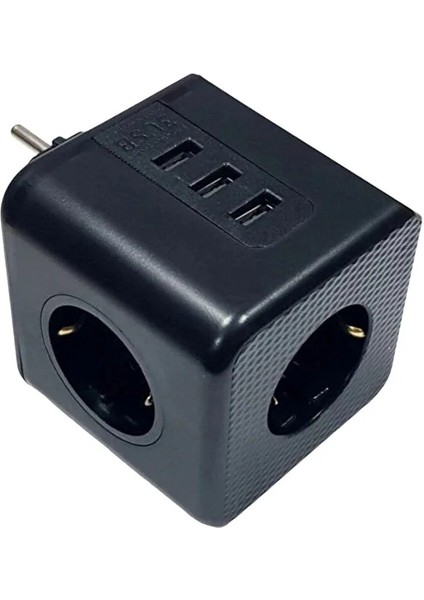 Akım Korumalı Siyah Priz 3 Soketli / 3xusb Girişli 10A 2500W fırsatları