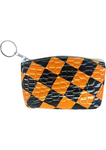 Bozuk Para Cüzdanı Anahtarlık Desenli Turuncu Siyah