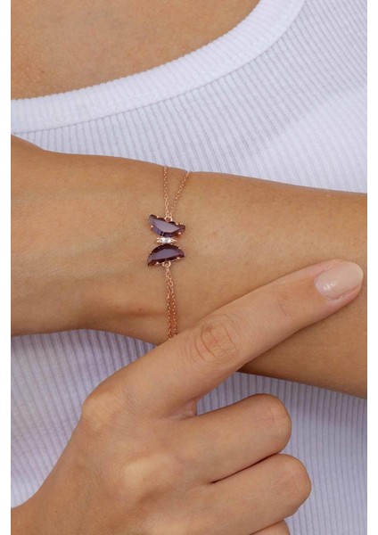 Ametist Taşlı Kelebek Gümüş Bileklik