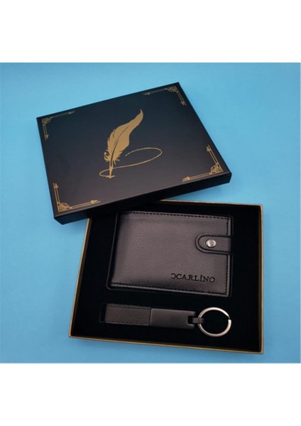 Kişiye Özel Anahtarlık Cüzdan Siyah Set Tüylü Kutu