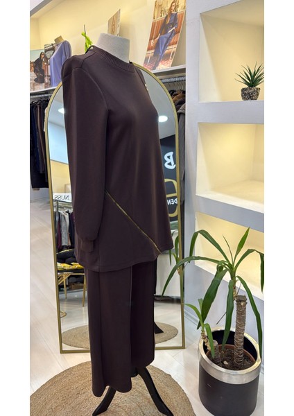 1024 Pantolonlu Fermuar Aksesuar Detayli Takim Kahve modelleri