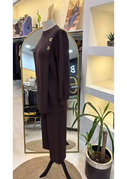 1024 Pantolonlu Fermuar Aksesuar Detayli Takim Kahve fırsatları