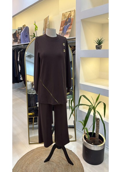 1024 Pantolonlu Fermuar Aksesuar Detayli Takim Kahve indirimleri