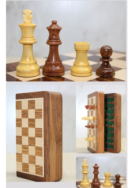 Mıknatıs Taşlı Ahşap Katlanabilir Kutulu Satranç Oyunu 12.5 cm