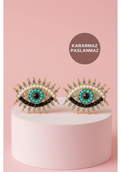 Antialerjik Suya Dayanıklı Kararmaz Kadın Günlük Gece Düğün Incili Zirkon Taşlı Halka Göz Çelik Küpe