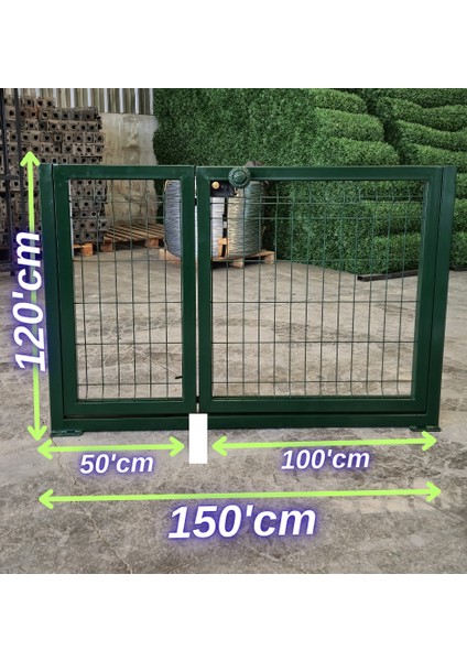 Bahçe Kapısı - Panel Çit Tel Kapısı -Çift- Kanatlı Kapı Yeşil-) -120CM Yüksekliği x 150 cm Uzunluk