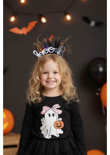 Siyah Hayalet Figürlü Kız Çocuk Halloween Taç modelleri