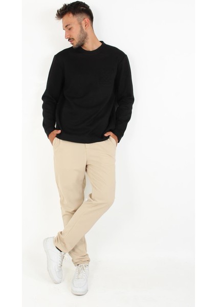 4420 Osho Sol Göğsü Desenli O Yaka Uzun Kol