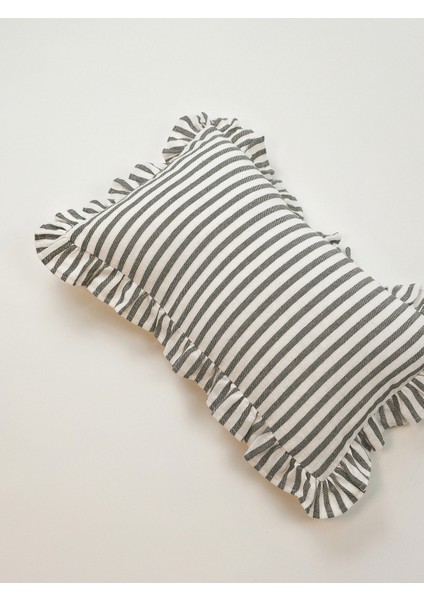 Bohem Çizgili Fırfırlı Dikdörtgen Kırlent Kılıfı - Gri fırsatları