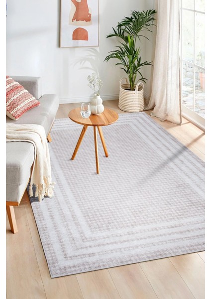 Bianca mt Eco Dijital Baskı Makinada Yıkanabilir Kaymaz Taban Dekoratif Halı Bej 42710