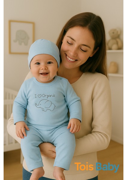 Organik Hastahane Çıkışı Bebek Takımı 0-3 Ay Mavi Renk modelleri