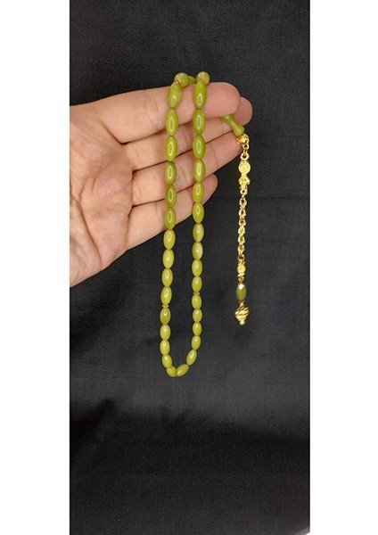 Sıkma Kehribar Tesbih Yeşil Renkli Beyzi Kesim T-326 fırsatları