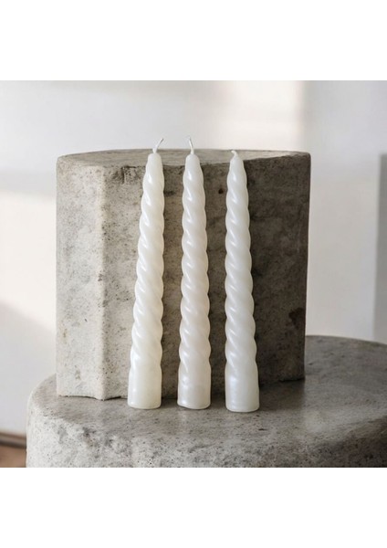 3'lü Parlak Krem - Italyan Burgulu - Şamdan Mum- Kıvrımlı Mum-