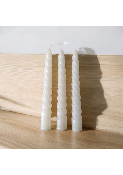 3'lü Parlak Krem - Italyan Burgulu - Şamdan Mum- Kıvrımlı Mum- indirimleri