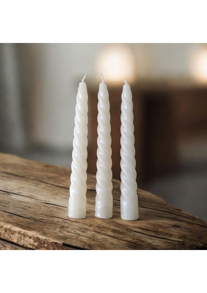3'lü Parlak Krem - Italyan Burgulu - Şamdan Mum- Kıvrımlı Mum-
