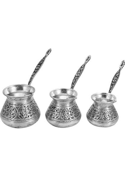Antep Işlemeli 3'lü Cezve Takımı Döküm Saplı