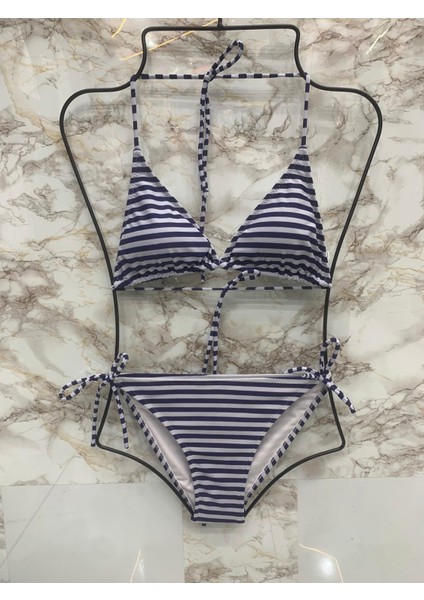 Kadın Üçgen Bikini Takım Likralı Esnek Yandan Boyundan Bağlamalı Şık Ipli