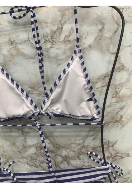 Kadın Üçgen Bikini Takım Likralı Esnek Yandan Boyundan Bağlamalı Şık Ipli