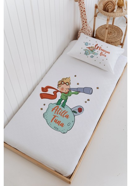 Isme Özel %100 Pamuk Bebek ve Çocuk Tek Kişilik 165 x 225 cm Pike Takımı-Küçük Prens
