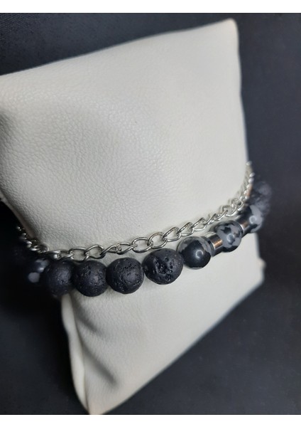 Mryart Siyah Lav Taşı ve Füme Akik Taşlı Zincir Detaylı Ayarlanabilir Şık Bileklik fiyatları