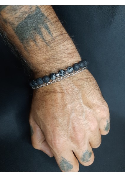 Mryart Siyah Lav Taşı ve Füme Akik Taşlı Zincir Detaylı Ayarlanabilir Şık Bileklik modelleri