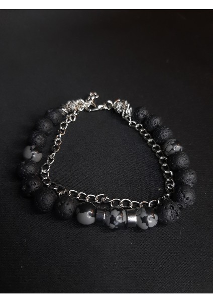 Mryart Siyah Lav Taşı ve Füme Akik Taşlı Zincir Detaylı Ayarlanabilir Şık Bileklik fırsatları
