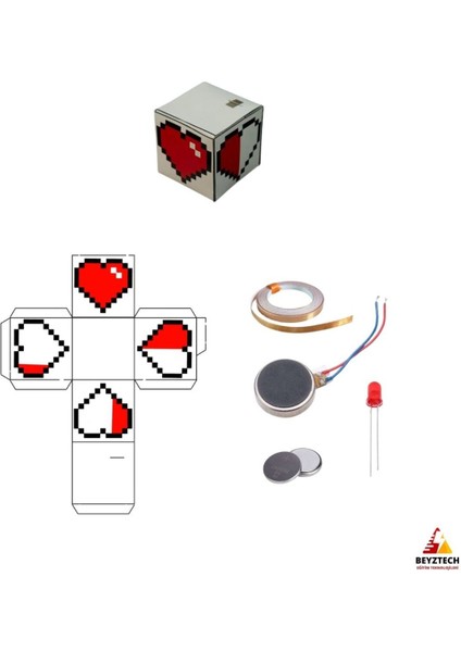 Origami 8-Bit Kalp Küp Kağıt Devre Kendin Yap Seti –stem Eğitici-E- Pdf Içerikli fiyatları