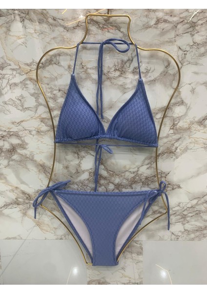 Kadın Üçgen Bikini Takım Likralı Esnek Yandan Boyundan Bağlamalı Şık Ipli