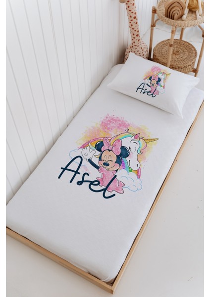 Isme Özel %100 Pamuk Bebek ve Çocuk Tek Kişilik 165 x 225 cm Pike Takımı-Minnie Mouse