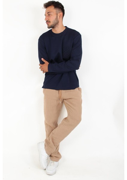 4420 Osho Sol Göğsü Desenli O Yaka Uzun Kol