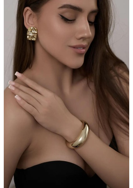 Kubbe Model Parlak Gold Cuff Bileklik fırsatları
