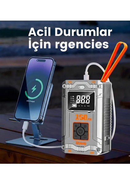 MC6619 Dijital Ekranlı Taşınabilir Kablosuz Lastik Şişirme Pompası Powerbank, Sos Işığı, LED Fener, Otomatik Basınç Ayarı modelleri