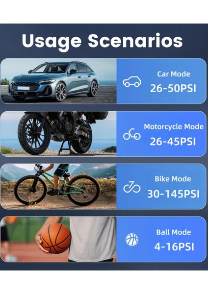 MC6619 Dijital Ekranlı Taşınabilir Kablosuz Lastik Şişirme Pompası Powerbank, Sos Işığı, LED Fener, Otomatik Basınç Ayarı fırsatları