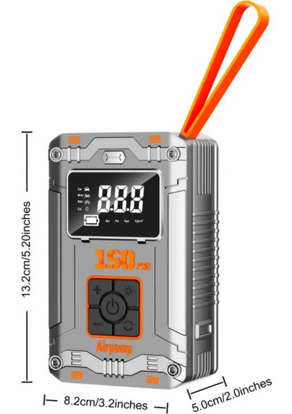 MC6619 Dijital Ekranlı Taşınabilir Kablosuz Lastik Şişirme Pompası Powerbank, Sos Işığı, LED Fener, Otomatik Basınç Ayarı indirimleri