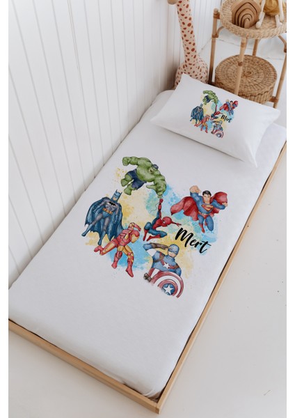 Isme Özel %100 Pamuk Bebek ve Çocuk Tek Kişilik 165 x 225 cm Pike Takımı-Kahramanlar