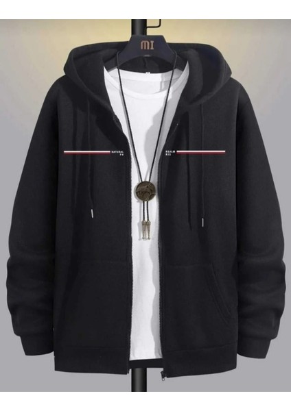 Punıx Büyük Beden Kapüşonlu Tam Fermuarlı Kışlık Kalın 3 Iplik Battal Erkek Hırka Sweatshırt