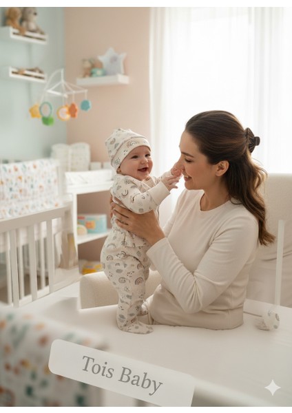 Organik Desenli Patikli Hastane Çıkışı Bebek Takımı 0-3 Ay