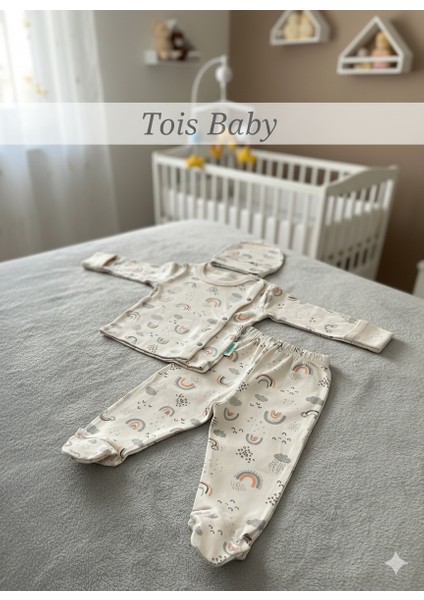 Organik Desenli Patikli Hastane Çıkışı Bebek Takımı 0-3 Ay modelleri