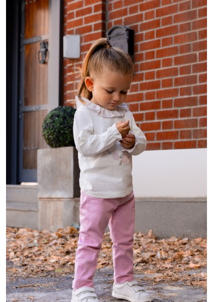 Yakası Fırfır Detaylı Kız Bebek Uzun Kol Tişört