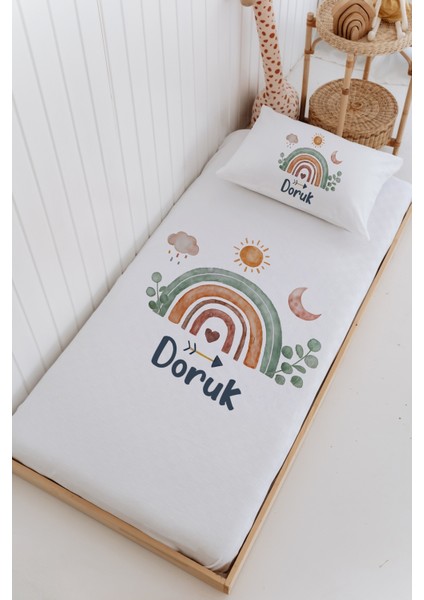 Isme Özel %100 Pamuk Bebek ve Çocuk Tek Kişilik 165 x 225 cm Pike Takımı-Gökkuşağı