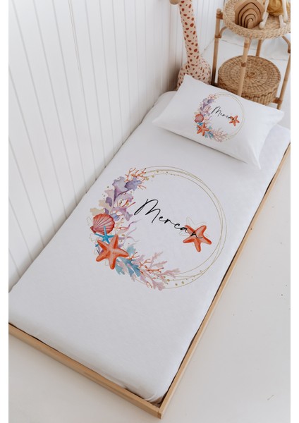 Isme Özel %100 Pamuk Bebek ve Çocuk Tek Kişilik 165 x 225 cm Pike Takımı-Deniz Çemberi