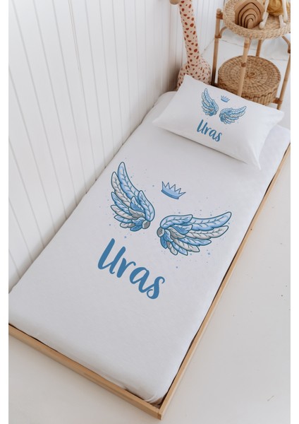 Isme Özel %100 Pamuk Bebek ve Çocuk Tek Kişilik 165 x 225 cm Pike Takımı-Mavi Kanat